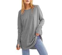 Ebifin Long Sleeve Tops Womens Long Jumpers Crewneck Tunic Tops Loose Fit Sweatshirts with Thumb Holes.Grey.XXL