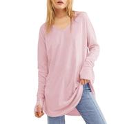 Ebifin Long Sleeve Women's Long Shirt Crew Neck Long Sleeve Top Shirts Basic Blouses Tunic Tee Tops, B-pink, M