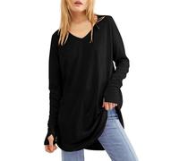 Ebifin Long Sleeve Women's Long Shirt Crew Neck Long Sleeve Top Shirts Basic Blouses Tunic Tee Tops, B-black, L