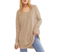 Ebifin Long Sleeve Women's Long Shirt Crew Neck Long Sleeve Top Shirts Basic Blouses Tunic Tee Tops, B-khaki, XL