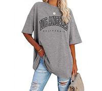 Ebifin Oversize T-Shirt Women's Vintage Short Sleeve Crew Neck Los Angeles Tops Casual Loose Basic Summer Tee Shirts Blouse, lightgrey, M