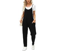 Ebifin Women's Dungarees Sleeveless Summer Long Overalls V Neck Jumpsuit Loose Playsuits with Pockets, black, XXL
