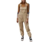 Ebifin Women's Fleece Warm Overalls Winter Loose Casual Jumpsuits with Pockets, Khaki, Medium