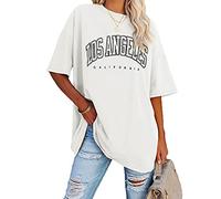 Ebifin Women's Oversize T-Shirt Vintage Short Sleeve Shirts with Los Angeles Crew Neck Summer Tops Casual Loose Basic Tee Shirt, White, XXL