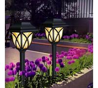 EBILUN 2/4/8PCS LED Solar Stake Lights, IP44 Waterproof Outdoor Garden Patio Pathway Lights Warm White, for Garden,Porch,Yard,Pathway,Party,Camping,BBQ (2pcs)