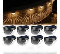 EBILUN 4/8 PCS Solar Fence Lights, LED Wall Lights Door Outdoor Garden Decorative for Deck, Step, Yard, Patio, Pathway, Stairs (Warm White,8)