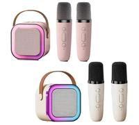 EBILUN Mini Karaoke Machine Kids with 1pcs/2pcs Microphone Portable Bluetooth Speaker with LED Lights For Kids Toys Birthday Party Gifts (Pink+Beige 1 to 2)