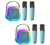 EBILUN Mini Karaoke Machine Kids with 1pcs/2pcs Microphone Portable Bluetooth Speaker with LED Lights For Kids Toys Birthday Party Gifts (2PCS Blue 1 to 2)