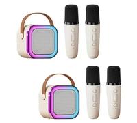 EBILUN Mini Karaoke Machine Kids with 1pcs/2pcs Microphone Portable Bluetooth Speaker with LED Lights For Kids Toys Birthday Party Gifts (2PCS Beige 1 to 2)