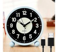 EBILUN Silent Bedside Alarm Clock Non Ticking Glow-in-the-Dark Bedroom Clock USB Rechargeable(Blue Rechargeable)