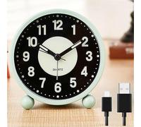 EBILUN Silent Bedside Alarm Clock Non Ticking Glow-in-the-Dark Bedroom Clock USB Rechargeable(Green Rechargeable)