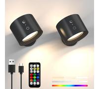 EBILUN Wall Lights with Remote,Rechargeable RGB LED Wall Sconce Lights Magnetic Wall Lamp Suitable for TV Walls, Living Rooms, bedrooms, Study Rooms (2 PCS)