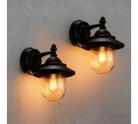 EBION Coach Lantern Outdoor Wall Lights,2 Pcs Traditional Vintage Retro Outside Lights,Black Outdoor Lantern Wall Lamp Porch Light for Garden Garage Patio Corridor Doorway,E27 Socket,Bulb Not Include