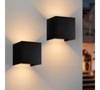 EBION LED Outdoor Wall Lights,8W 3000K Up and Down Outside Wall Lights with Adjustable Beam,IP65 Waterproof Aluminum Modern Black Wall Lamp for Living Room,Bedroom,Bathroom,Porch,Warm White,2 Pack