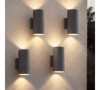 EBION Outdoor Wall Lights,IP65 Waterproof Up and Down Outside Lights Mains Powered,4 Pack Modern Wall Sconce Lights GU10,Aluminium Wall Lamp for Living Room Porch Garden Balcony,Anthracite