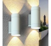 EBION Outdoor Wall Lights,IP65 Waterproof Up Down Outside Lights Mains Powered,2 Pack Aluminium Wall Sconce Lights GU10,Mordern Wall Lamp for Living Room Porch Garden Balcony,White