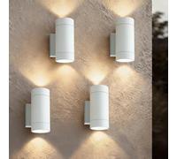 EBION Outdoor Wall Lights,IP65 Waterproof Up Down Outside Lights Mains Powered,4 Pack Aluminium Wall Sconce Lights GU10,Mordern Indoor Outdoor Wall Lamp for Living Room Porch Garden Balcony,White
