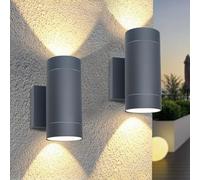 EBION Outdoor Wall Lights Mains Powered,IP65 Up and Down,Anthracite,2 Pack | Aluminium Outside Exterior Wall Lights GU10,Modern Outdoor Garden Wall Lamp for Front Door Porch Patio,Bulbs Not Included