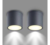 EBION Surface Mounted Downlight, Flush Mount Ceiling Spotlight, Minimalist Round Close to Ceiling Light for Bedroom, Hallway, Office, Aluminum, Waterproof IP65, Anthracite 2 Pack