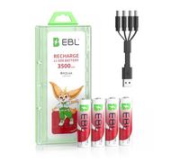 EBL 1.5V Lithium AA Rechargeable Battery - 3500mWh High Capacity with 4-in-1 USB-C Charging Cable, USB-C AA Battery, No Charger Needed to Charge Anywhere