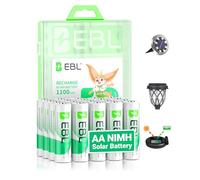 EBL 1100mAh Rechargeable Battery AA Solar Battery for Garden Lights 20 Pack, 1.2V NiMH AA Rechargeable Batteries for Solar Lights, String Lights, Pre-Charged, Low Self-Discharge & Long-Lasting