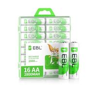 EBL 16 Pack 2800mAh AA Rechargeable Batteries, High Capacity 1.2V NIMH AA Rechargeable Batteries with Batteries Storage Cases, Pre-Charged