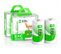 EBL 5000mAh C Size Rechargeable Batteries Industrial Battery C Batteries, 6 Counts Ni-MH C Cells