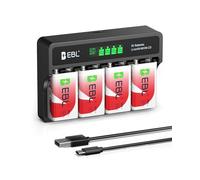EBL 9 Volt 600mAh Rechargeable Batteries Li-ion Batteries with Smart LCD 9V Battery Charger for 9V Lithium-ion/Ni-MH/Ni-CD Rechargeable Batteries