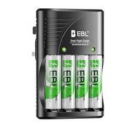 EBL AA Rechargeable Batteries 2800mAh 4-Pack and Smart Battery Charger with AC Wall Plug for AA AAA Ni-MH Ni-CD Rechargeable Batteries and 9V Batteries
