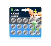 EBL CR2025 Batteries - CR2025 3V Lithium Battery (15-Pack), Child-Safe Packaging, Long-Lasting Power, Premium CR2025 Button Cell Batteries for Car Key Fobs, Watches, Scales, Glucose Meter & More