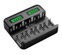 EBL LCD Universal Battery Charger - 8 Bay AA AAA C D Battery Charger for Rechargeable Batteries Ni-MH AA AAA C D Batteries with 2A USB Port, Type C Input, Fast Charger(9008)