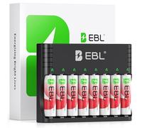EBL Rechargeable Battery AA with Charger, 8 Pack 1.5V High Capacity 3000mWh Lithium AA Rechargeable Batteries for Blink Outdoor Camera, Universal Battery Charger for Li-Ion NI-MH NI-CD AA/AAA Battery