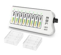 EBL Upgraded 8 Bays AA AAA Battery Charger with USB Ports and 8 Counts 2800mAh AA Batteries, Rechargeable Batteries and Charger Set