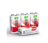 EBL USB Rechargeable 9V Batteries - 5400mWh Long Lasting Batteries with Micro Charging Cable - Quick Charge in 2 Hours (Pack of 4)