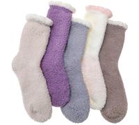 EBMORE Fluffy Socks Women Slipper Bed Comfy Fleece Cabin Plush Warm Sleep Soft Cosy Winter Christmas Gifts Stocking Fillers for Women Ladies Mum Socks(Plain Weave)
