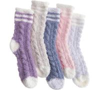 EBMORE Fluffy Socks Women Slipper Bed Comfy Fleece Cabin Plush Warm Sleep Soft Cosy Winter Christmas Gifts Stocking Fillers for Women Ladies Mum Socks(Stripe Weave B)