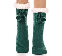 EBMORE Slipper Fluffy Socks for Women Cosy Fuzzy Cabin Winter Warm Soft Fleece Comfy Thick Stocking Fillers with Grips Gift Socks(Green)