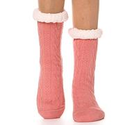 EBMORE Women Slipper Fluffy Socks Fuzzy Cosy Cabin Warm Winter Soft Thick Comfy Fleece Anti Slip Home Stocking Fillers Gift Socks(Pink Texture b)