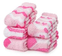 EBMORE Womens Fluffy Socks Slipper Cosy Warm Thick Winter Bed Soft Plush Cabin Socks Gift Stocking Fillers Valentines Day Gifts for Her Mum Women Ladies Pink Heart Socks