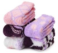 EBMORE Womens Fluffy Socks Slipper Cosy Warm Thick Winter Bed Soft Plush Cabin Socks Gift Stocking Fillers Valentines Day Gifts for Her Mum Women Ladies (Purple Pink)