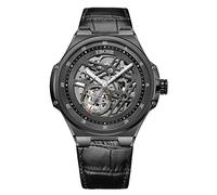 EBOHR Men's Mechanical Black Wrist Watch with Cool Luminous Hands Multi-Functional Chronograph - Lightweight, Breathable, Skin-Friendly Cowhide Leather Strap, Skeleton Design, Gift for Men, M2021-B