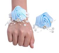 EboLD Popular Brides and Sisters Wrist Flower Crystal Pearl Simulation Men's and Women's Corsage Suit Party Wedding Supplies-baby blue