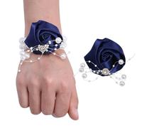 EboLD Popular Brides and Sisters Wrist Flower Crystal Pearl Simulation Men's and Women's Corsage Suit Party Wedding Supplies-navy blue