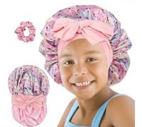 EBONNT Kids Hat for Girls, Silk Sleep Cap for Boys, Double Layer Reversible Satin Sleep Cap for Kids with Curly Natural Hair, Kids Rainbow Pink, 3-12 Jahre
