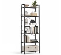 (Ebony Black, Ink Black) 6-Tier Tall Bookshelf, Large Bookcase, Steel Frame, Freestanding Shelf Unit for Living Room, Bedroom