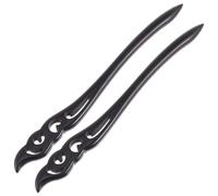 Ebony Hair Sticks 2pcs Classical Chinese Style Hair Accessory | Vintage Simple Design, Black Finish, Delicate Carving Detail, Traditional Hanfu Styling, Wooden Chopstick Pair