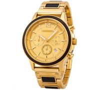 EBONY Luxury Chronograph Watch for Men Analog Quartz Mens Wrist Watch with Date 24 Hour Subdial Stainless Steel Natural Wood Band Business Dress Fashion Watch 44mm, Gold-gold