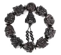 Ebony Wood Carved Arhats Head Beads Bracelet Buddha Prayer