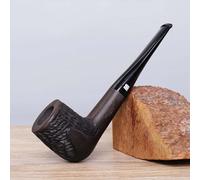 Ebony Wood Tobacco Pipe with Acrylic Cigarette Holder, 9mm Smoke Channel,Lightweight (B)