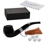 Ebony Wooden Smoking Pipe Handmade Tobacco Pipe with 9mm Filter - Includes Screens & Pipe Cleaner - Classic Cigar Style Gift for Men, Father’s Day, Boyfriend